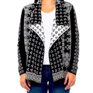 Lucky Brand Aztec Boho Patterned Waterfall Open Front Cardigan Sweater Womens XS